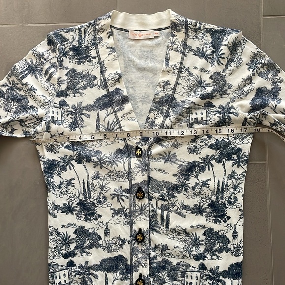 Tory Burch tropical print navy blue white/cream cotton cardigan - Picture 11 of 17